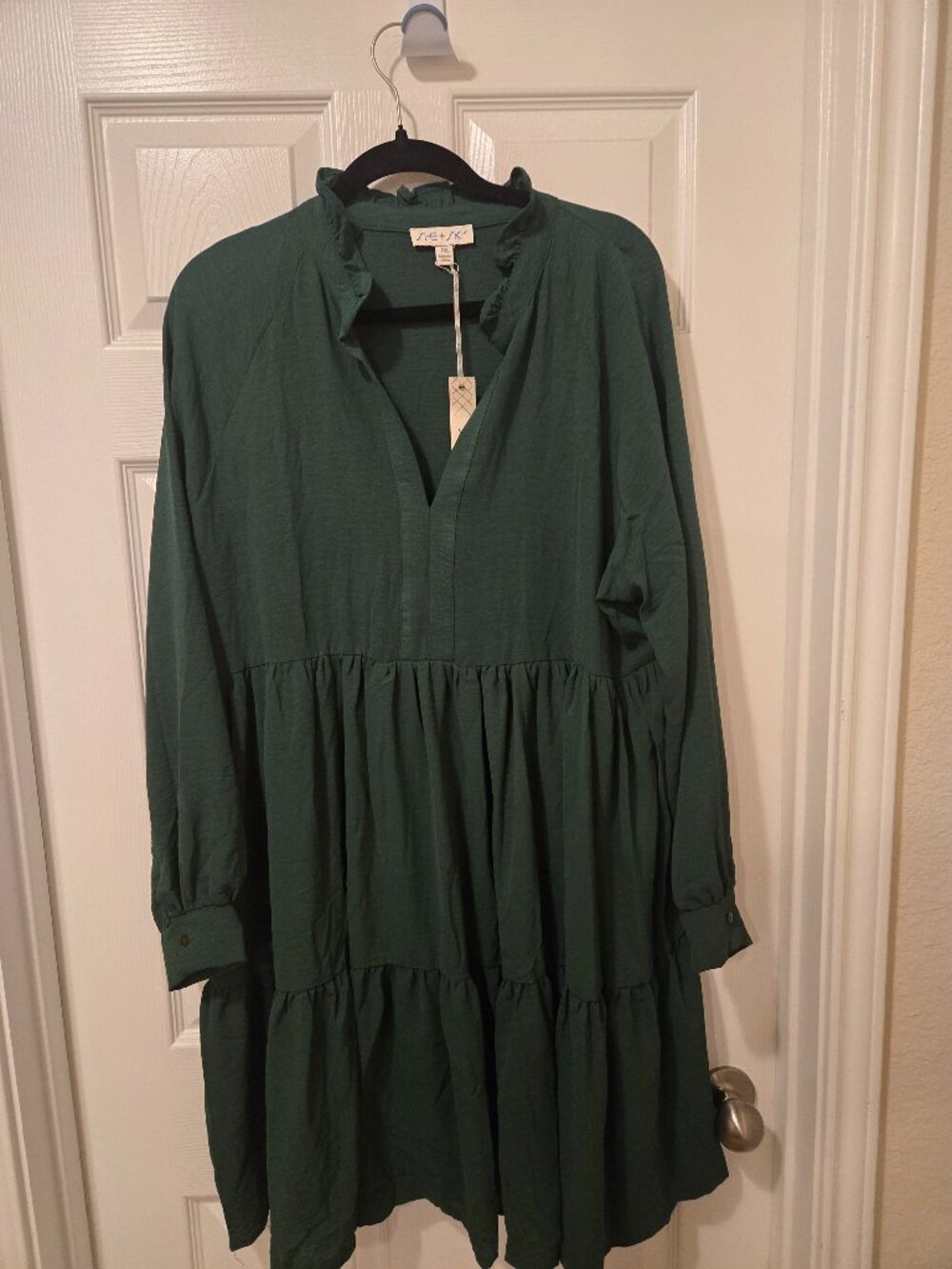 She +sky green tiered midi dress